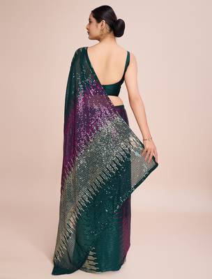 green Embellished georgette saree with unstitched blouse 4