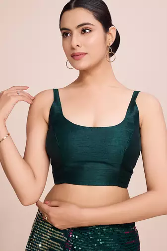 green Embellished georgette saree with unstitched blouse