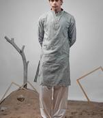 Pastel green work silk blend embroidered kurta