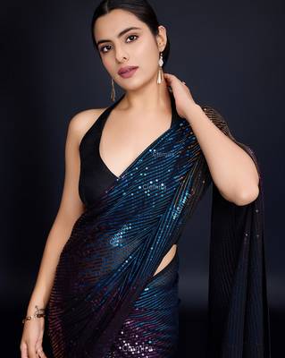 black Embellished georgette saree with unstitched blouse 1