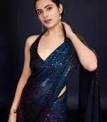 black Embellished georgette saree with unstitched blouse