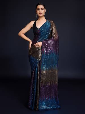 black Embellished georgette saree with unstitched blouse 2