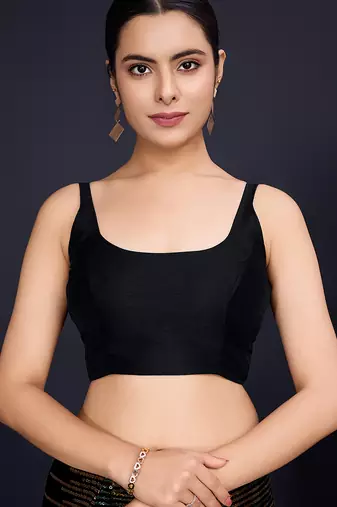 black Embellished georgette saree with unstitched blouse