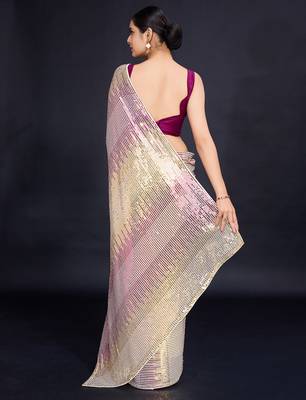 cream Embellished georgette saree with unstitched blouse 4