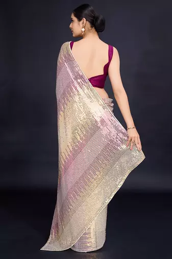 cream Embellished georgette saree with unstitched blouse