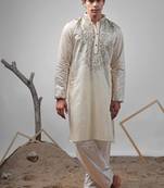 Cream work rolex silk embroidered kurta