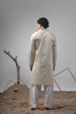 Cream work rolex silk embroidered kurta 4
