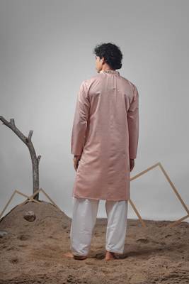 Coral orange work rolex silk embroidered kurta 4
