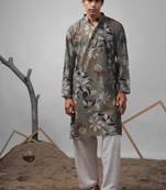 Dusty green work muslin print kurta