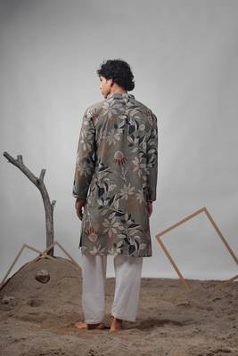 Dusty green work muslin print kurta 4