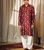 Maroon work modal silk print kurta