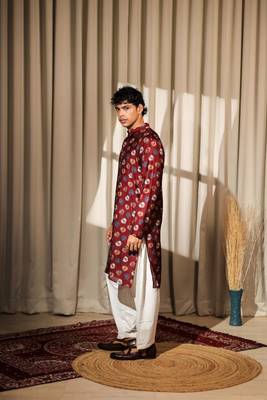 Maroon work modal silk print kurta 2