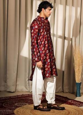 Maroon work modal silk print kurta 3
