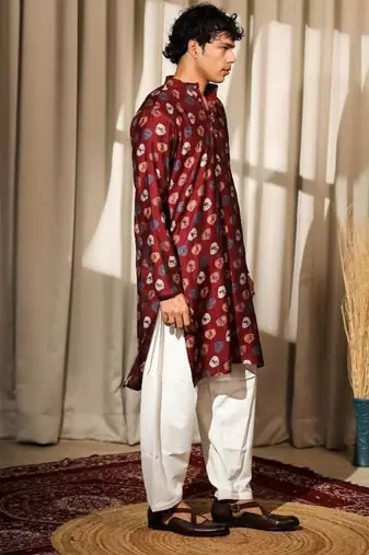 Maroon work modal silk print kurta