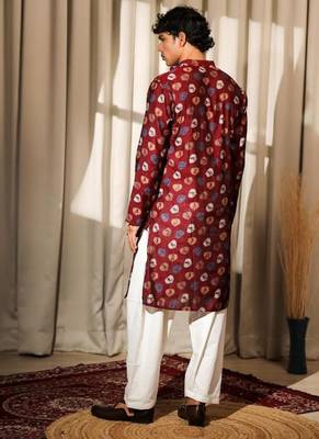 Maroon work modal silk print kurta 4