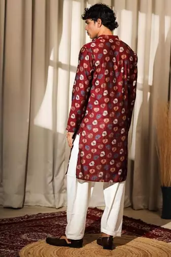 Maroon work modal silk print kurta
