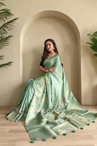 sea green Viscose georgette saree with weaving design