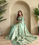sea green Viscose georgette saree with weaving design