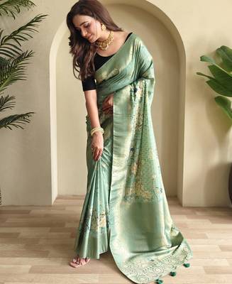 sea green Viscose georgette saree with weaving design 4