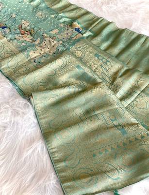 sea green Viscose georgette saree with weaving design 6