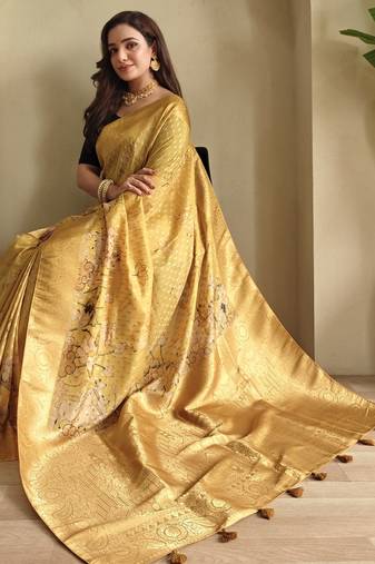 yellow Viscose georgette saree with weaving design