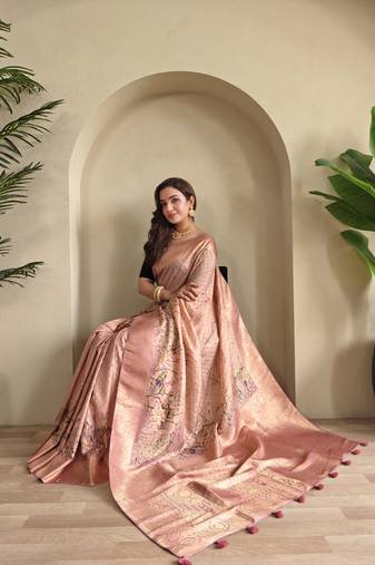peach Viscose georgette saree weaving design