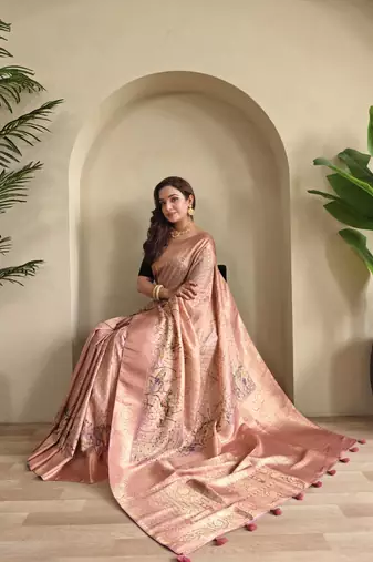 peach Viscose georgette saree weaving design
