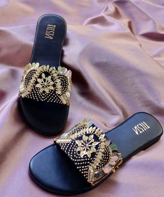 Black embroidered leather flats 1