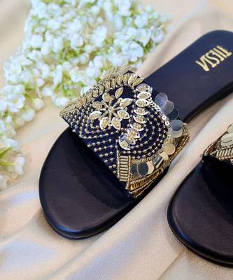 Black embroidered leather flats 2