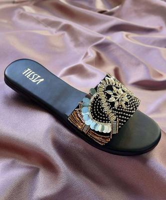 Black embroidered leather flats 4