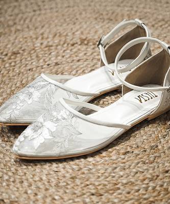 Silver embroidered leather flats 2