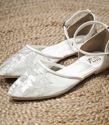 Silver embroidered leather flats