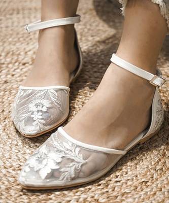 Silver embroidered leather flats 3