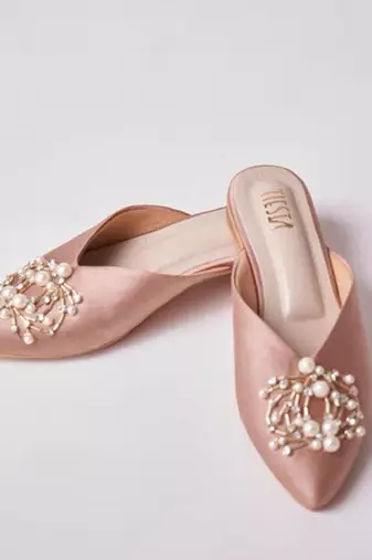 Pink embroidered leather flats