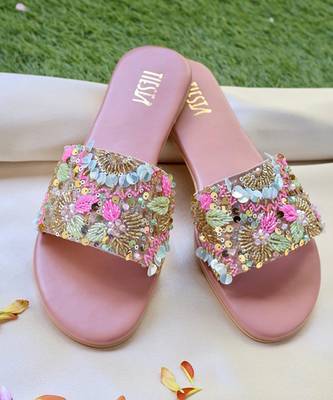 Pink embroidered leather flats 1