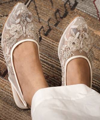 White embroidered leather flats 5