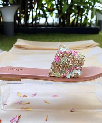 Pink embroidered leather flats 2