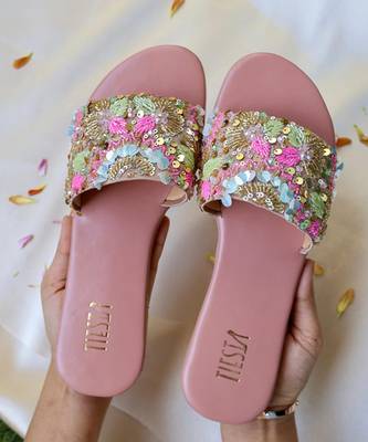 Pink embroidered leather flats 3
