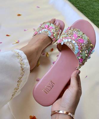 Pink embroidered leather flats 5