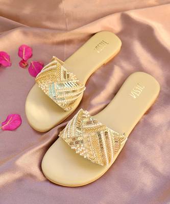 Beige embroidered leather flats 1