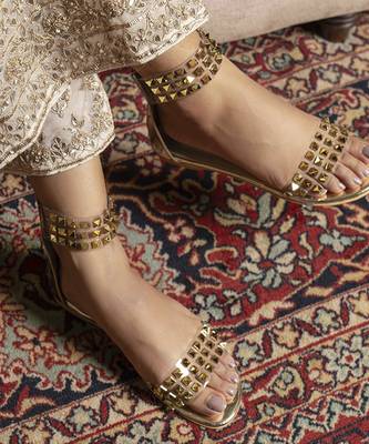 Gold embroidered leather flats 1