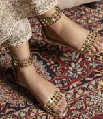 Gold embroidered leather flats
