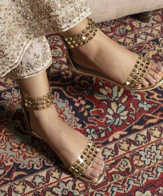 Gold embroidered leather flats 2