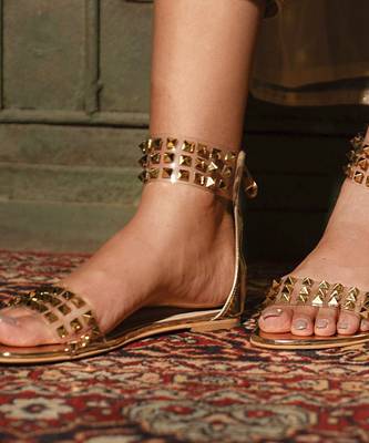 Gold embroidered leather flats 3