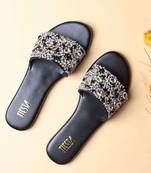 Silver embroidered leather flats