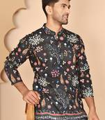 Floral printed cotton blend kurta pyjama set