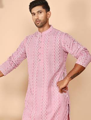 Embroidered cotton kurta with churidar 1