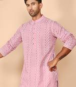 Embroidered cotton kurta with churidar