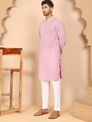 Embroidered cotton kurta with churidar 2