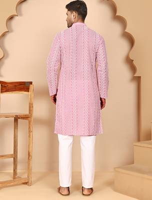 Embroidered cotton kurta with churidar 3